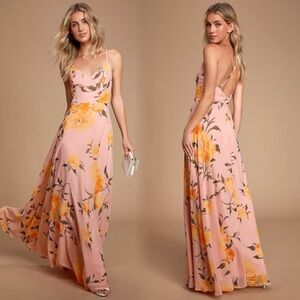 Lulu's Endless Endearment Blush Floral Print Strappy Garden Party Maxi Dress